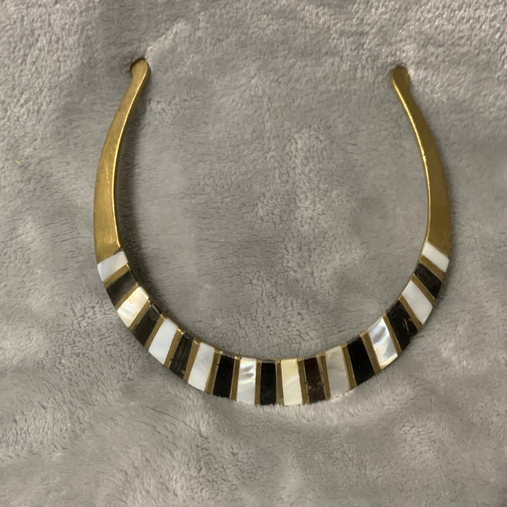 Brass Collar Necklace Black‎ White Inlay Statement Choker ASO Ferris Buellers's